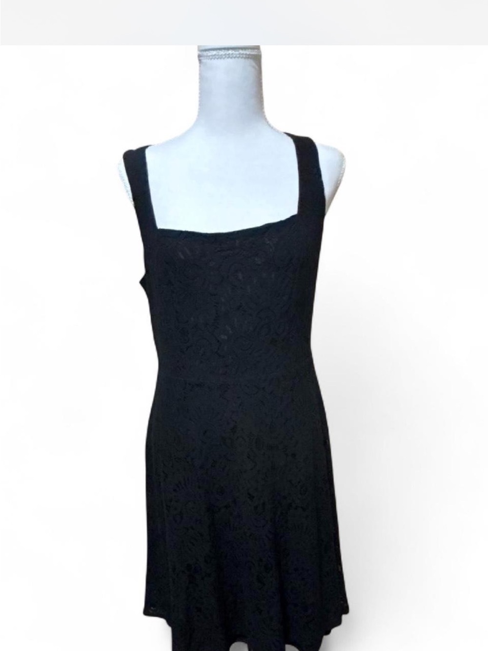 White House Black Market Black Lace Square-Neck Midi Dress with Wide Straps